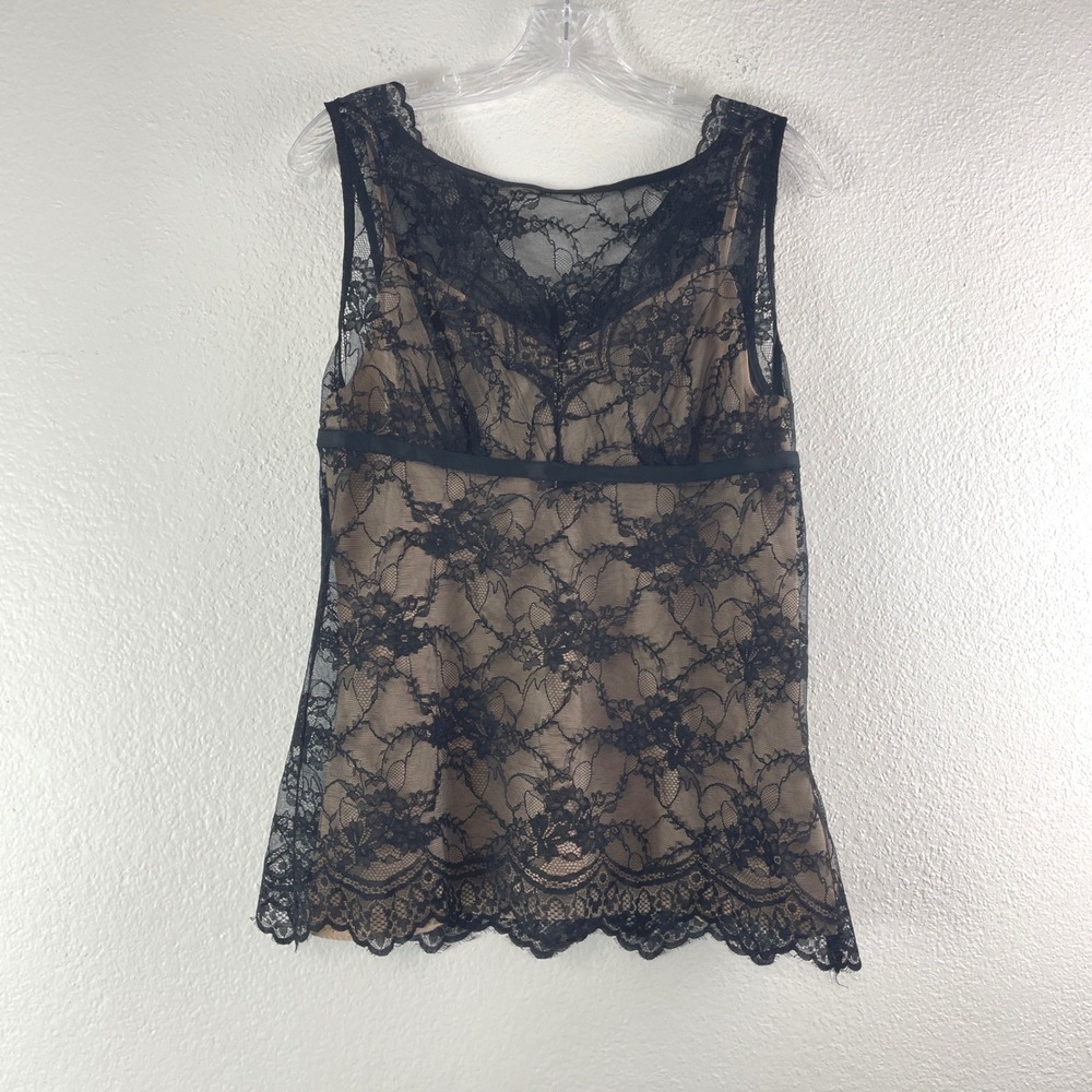 Ann Taylor LOFT Floral Lace Sleeveless Top 10 Black Nude Romantic Goth Evening